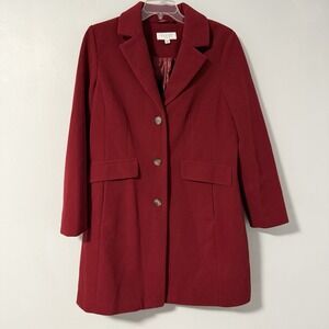 Laundry by Shelli Segal Women's Red Pea Coat Single Breasted Mid Length XL